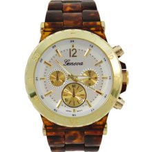 Tortoiseshell Acrylic And Gold Bezel Oversize Watch For Women Or Men