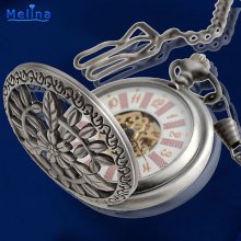 Totem Hollow Locked British Dial Antique Silver Skeleton Mechanical Pocket Watch