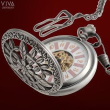 Totem Hollow Locked White Dial Antique Silver Skeleton Mechanical Pocket Watch