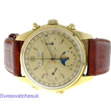 Tourneau 18k Gold Mens Calendar Moonphase Chronograph Mens Vintage Watch - Rare