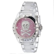 Toy Unisex White Pink Cz Skull Design Dial White Band Analog Watch S10whosp