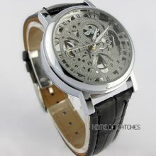 Transparent Skeleton Hand-winding Mechanical Leather Strap Wrist Watch Men/women