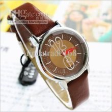 Trendy Personality Women Leather Watch Corrugated Pointer Cute Digit