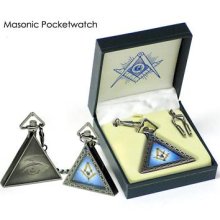 Triangle Masons Pocket Watch Compass & Square Blue Face