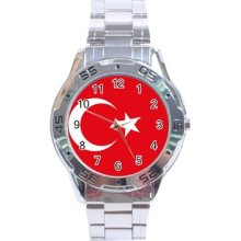 Turkey Flag Stainless Steel Analogue Watch Turkish