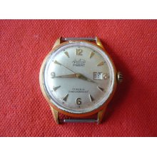 Unique Rare Aretos Parat 17 Rubis Gold Plated Swiss Made Wrist Watch Date