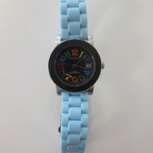 Unisex Baby Blue Silicon And Stainless Steel Ratius Watch With Coloured Dial