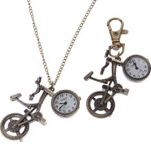 Unisex Bicycle Style Alloy Quartz Analog Keychain Necklace Watch (Bronze)