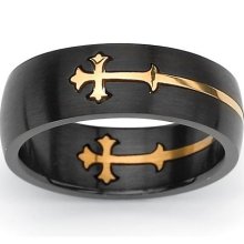 Unisex Black ION-Plated Stainless Steel Goldtone Metal Cross Wedd ...