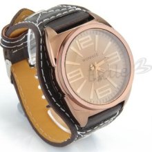 Unisex Brown Pu Leather Band Quartz Wrist Watch Gift Fashion