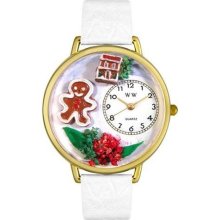 Unisex Christmas Gingerbread White Leather and Goldtone Watch in ...