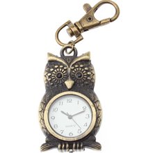 Unisex Cool Owl Design Analog Alloy Quartz Keychain Watch (Bronze)