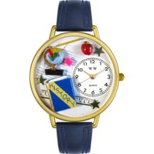 Unisex History Teacher Navy Blue Leather and Goldtone Watch in Go ...