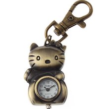 Unisex Lovely Cat Design Analog Alloy Quartz Keychain Watch (Bronze)