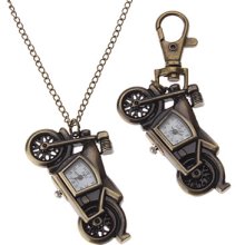 Unisex Motorcycle Style Alloy Quartz Analog Keychain Necklace Watch (Bronze)