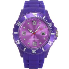 Unisex Purple Silicone Candy Color Sport Quartz Calendar Wrist Watch - Alloy - Blue