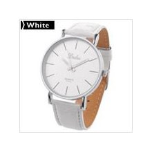 Unisex Quartz Wristwatch with Faux Leather Band - White