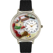 Unisex Realtor Black Skin Leather and Silvertone Watch in Silver ...