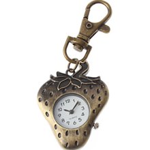 Unisex Strawberry Design Alloy Quartz Analog Keychain Watch (Bronze)