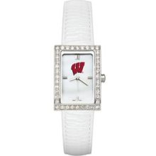 UNIV OF WISCONSIN LADIES ALLURE WATCH WHITE LEATHER STRAP