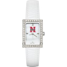 University of Nebraska Ladies Allure Watch White Leather Strap