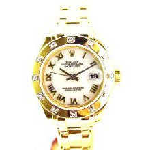 Unused Rolex Ladies Yellow Gold 2006 Masterpiece w/ Rolex 12 Diamond Bezel w/ White Roman Dial