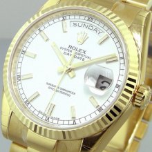 Unworn Rolex 36 Mm Yellow Gold President Day Date White Stick Dial 118238