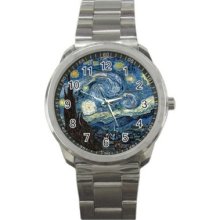 Van Gogh Starry Night Round Sport Metal Watch