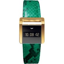 Ventura Ladies Miss V Digital Watch W 32 L4 With Vermeil Case And Green Python Strap