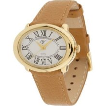 Veronese 18k Gold Clad Sterling East West Camel Leather Strap Watch $765