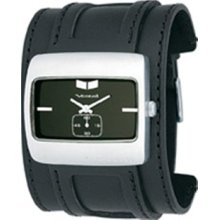 Vestal Saint Men's Stainless Analog Watch - Black Leather Band - Silver-Tone Case - Black Dial - SN001