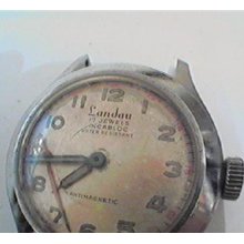 Vintage 17 Jewel Incabloc Landau Watch Runs 4u2fix Stem Hands And Glass