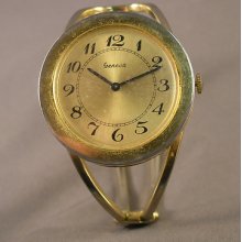 Vintage 1970's Geneva Mod Ladies' Clamper Cuff Quartz Big Dial Wristwatch