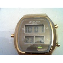 Vintage 3 Window Microma Swiss Lcd Alarm Watch With Original Band Runs