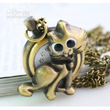 Vintage Animals Quartz Pocket Watch Chain Cute Lovely Cat Fashion An