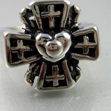 Vintage Biker Mens Black Silver Stainless Steel Bold Heart Cross Ring