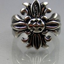 Vintage Biker Stainless Steel Cross Flower Mens Ring