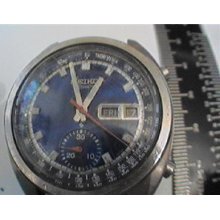 Vintage Blue Dial Seiko 6139 Auto Chronograph Watch Runs 4u2fix Chrono Functions