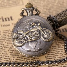 Vintage Bronze Style Motorcyle/motor Bike Mens Big Pocket Watch Chain