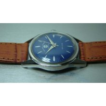 Vintage Favre Leuba Geneve Seaking Winding Swiss Y297 Wrist Watch Blue Dial