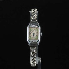 Vintage Gothic Ladies Watch 14k & Ss Diamonds Emeralds