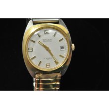 Vintage Mens Gruen Wristwatch With Date Keeping Time!