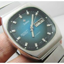 Vintage Zodiac Sst 36000 Gents Watch Blue Dial Rare Hack Seconds.