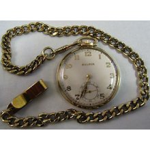 Vtg Menâ€™s Bulova Railroad Pocketwatch 10kt. Rolled Gold Plate 1940, Works Great