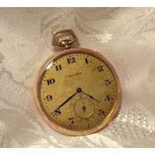 Waltham Pocket Watch Colonial 1420 14s 15j Tip Out Gold Case (ref.#61