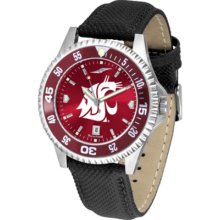 Washington State Cougars Competitor AnoChrome Men's Watch with Nylon/Leather Band and Colored Bezel