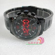 Weide S/steel Waterproof Digital Analog Dual Time Mens Sport Wrist Watches