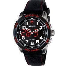 Wenger Mens Nomad Analog Digital Compass Black/Red Dial Black/Red Strap