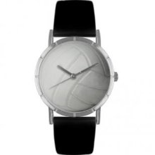 Whimsical Watches R0840015 Volleyball Lover Black Leather And Silvertone Photo Watch