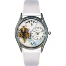 Whimsical Watches S0610019 RN White Leather And Silvertone Watch